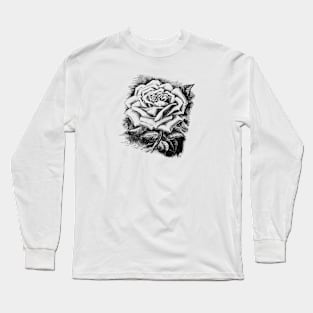 Rose Flower Black and White Illustration Long Sleeve T-Shirt